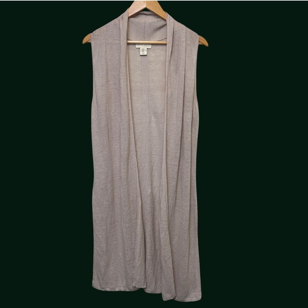 Cynthia Rowley Womens 100% Linen Cardigan M Beige‎ Sleeveless Duster Minimalist